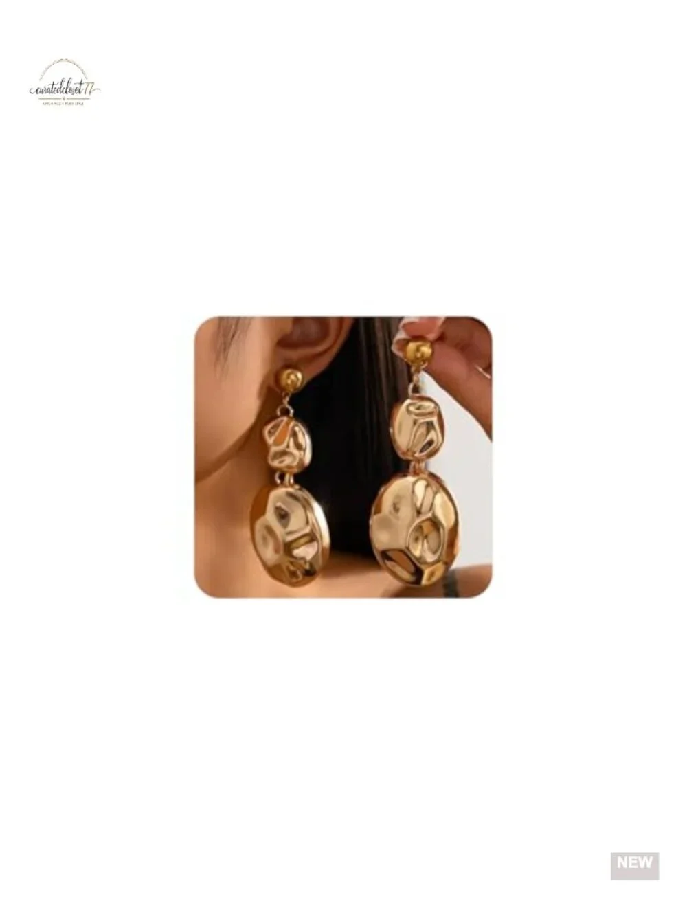 Chunky Gold Statement Earrings Big Irregular Geometric Dangle Hammered Long